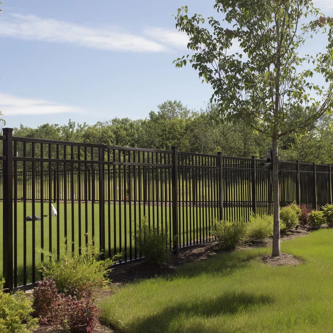 Aluminum fence with landscape bed in Pittsburgh backyard
